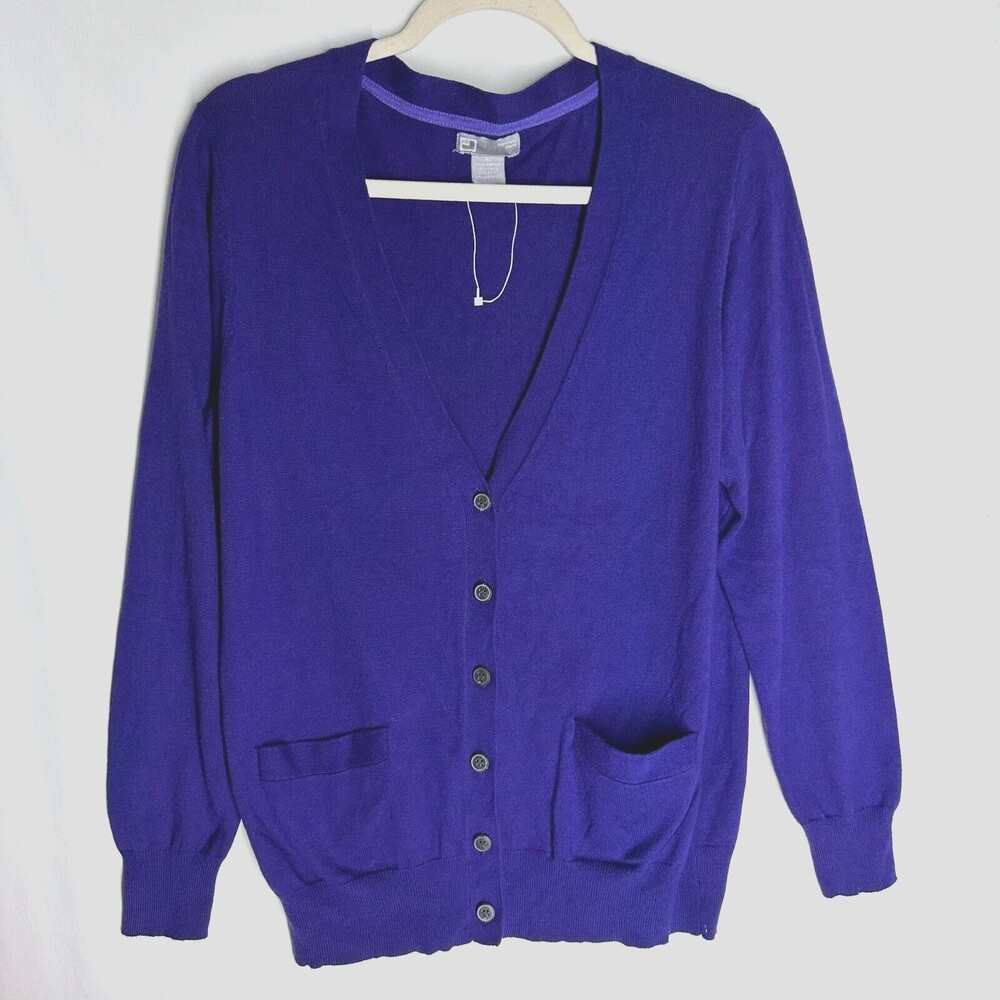 JCP Women's Cashmere Blend Sweater Size XL Purple Long Sleeve Button-Up